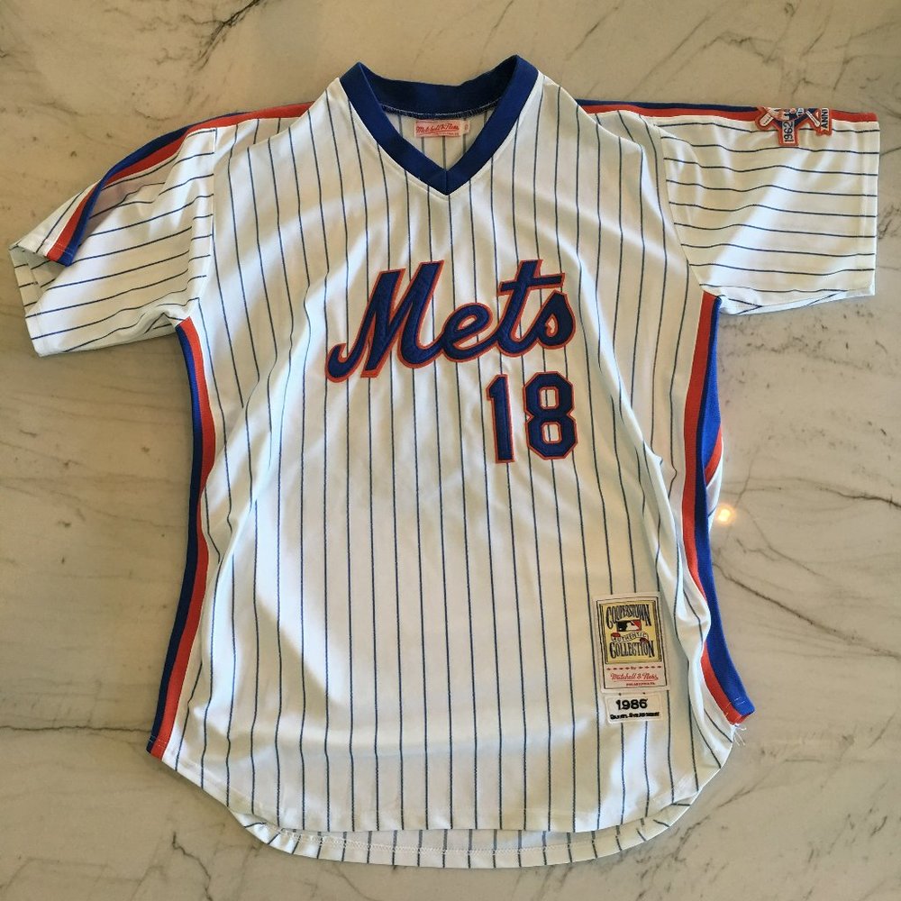Mets Jersey, XL, White with Blue Pin Stripes